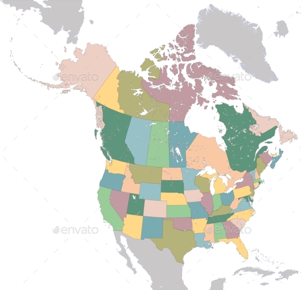 North America Map with USA and Canada