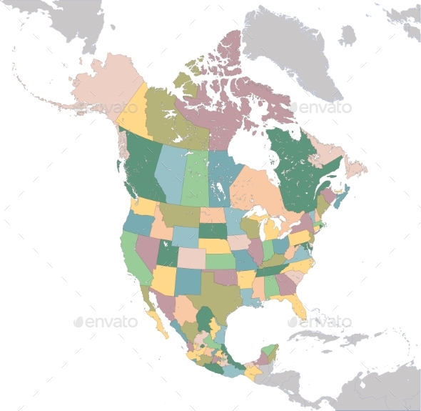 North America Map with USA Canada and Mexico