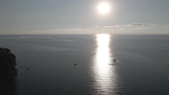 Aerial view of Green cape and Botanical garden of Batumi at sunset. Georgia 2021