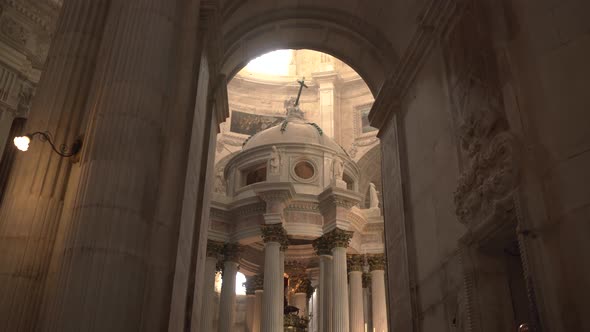 Columns and a dome inside a cathedral