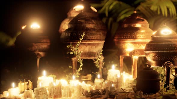 Golden Altar with Candles at Night