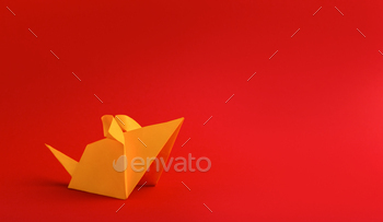 low on red background, panorama, copy space