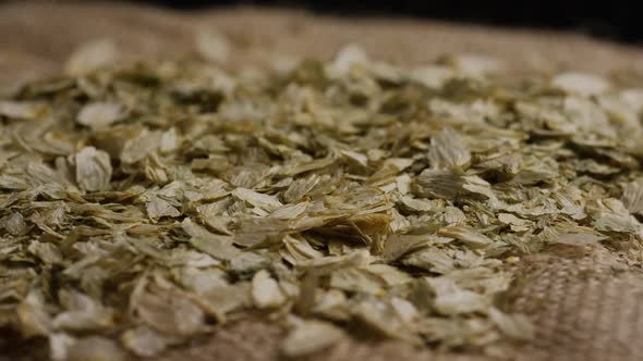 Rotating shot of barley and other beer brewing ingredients - BEER BREWING 