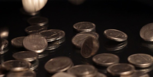 Dollar Coins Falling Slow Motion
