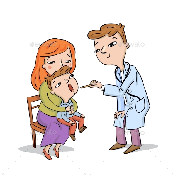 Doctor Examines Child Being Held By Mother