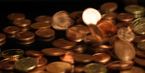 Euro Coins Falling Slow Motion