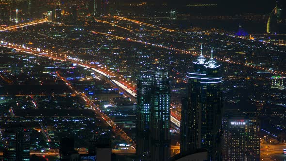 Dubai Night Skyline Traffic Time-lapse