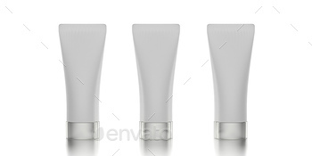 Blank cream tube isolated on white background, cosmetic product package template. 3d illustration
