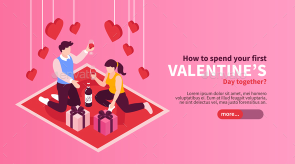 Valentines Day Isometric Banner