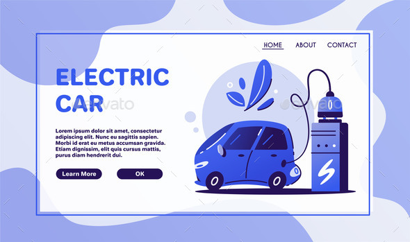Electric Car. Charging Concept. Cartoon Vector