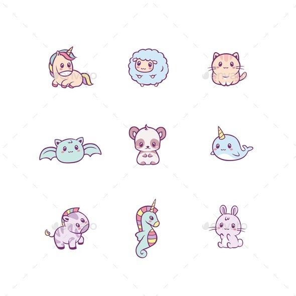 Kawaii Animals Graphics Designs Templates From Graphicriver