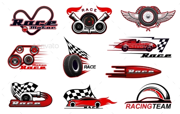 Car Racing Motorsport Vector Icons