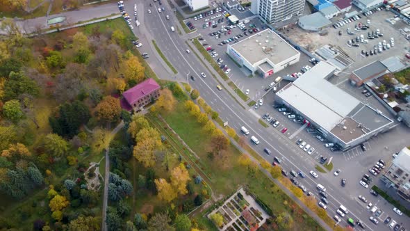 Autumn aerial Cascade in city park Kharkiv Ukraine