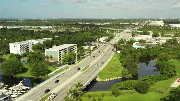 Aerial Video Broward Boulevard Approaching I95 Fort Lauderdale Florida