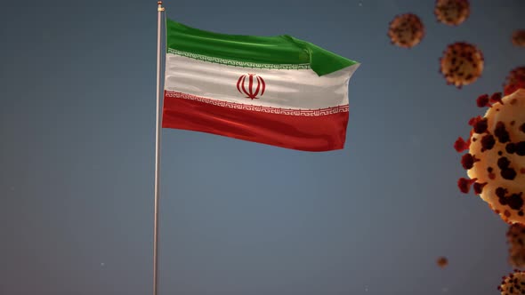 Iran Flag With Corona Virus Attack 4K