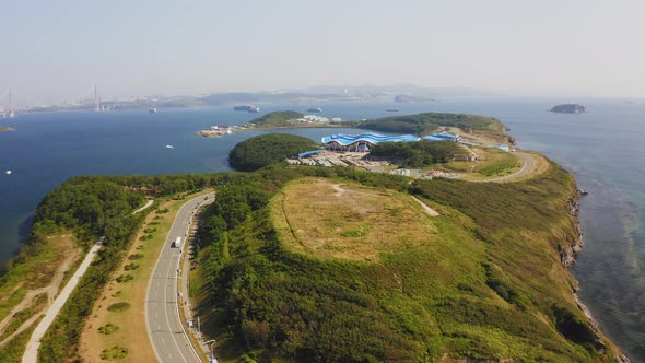 Aerial View of the Beautiful Primorsky Oceanarium on a Sunny Day