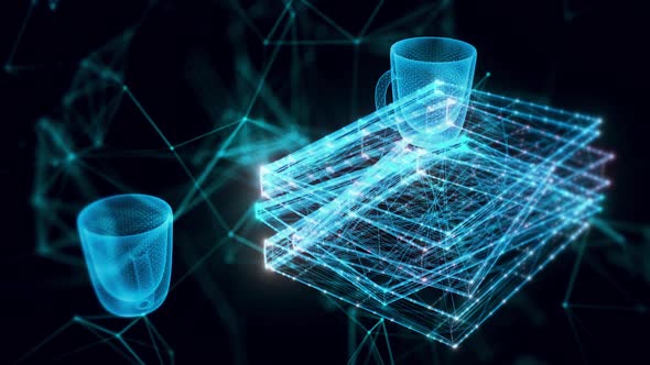 Stack Of Books And Mugs Hologram Close Up Hd alt