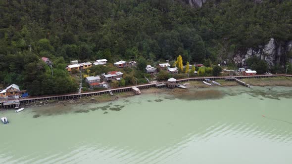 Aerial view of Caleta Tortel Village - Patagonia Chile - Drone footage