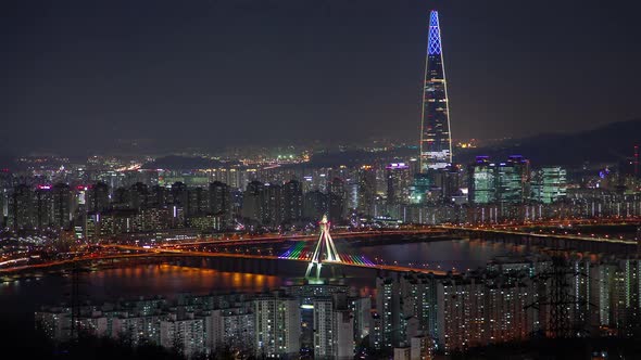 Seoul View of Lotte World Tower in Korea at Night