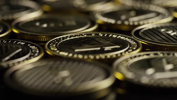 Rotating shot of Bitcoins (digital cryptocurrency) - BITCOIN LITECOIN 295