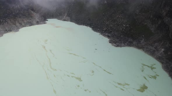 Aerial view of white crater, bandung, Indonesia with foggy weather