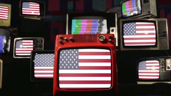 American Flag and Vintage Televisions.