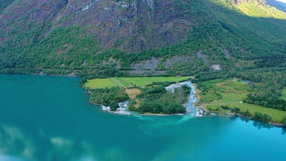 River and a lake joining together panoramic view