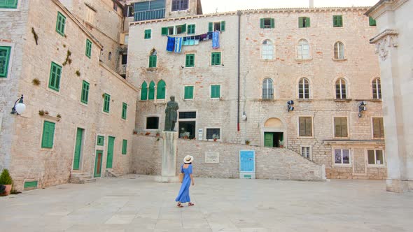 Young traveler in the old town. Croatia, Sibenik