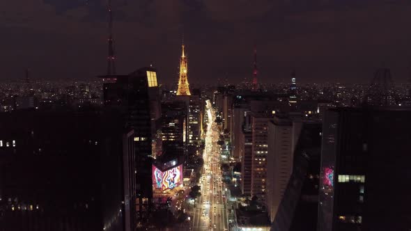 Night scape downtown Sao Paulo Brazil. Night city landscape of downtown district