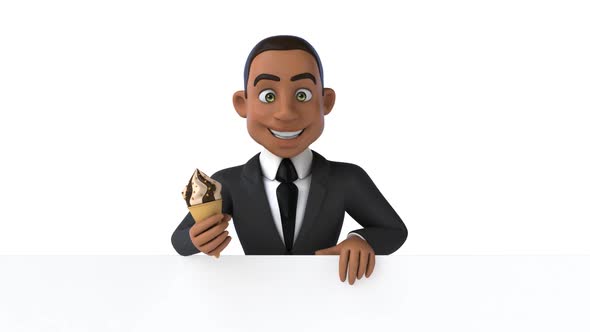 Fun 3D cartoon business man with an Ice Cream