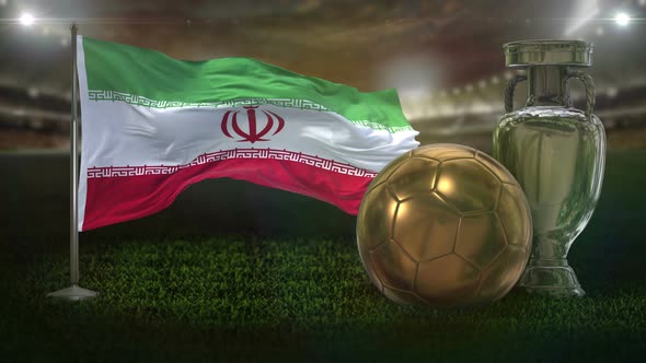 Iran Flag With Football And Cup Background Loop