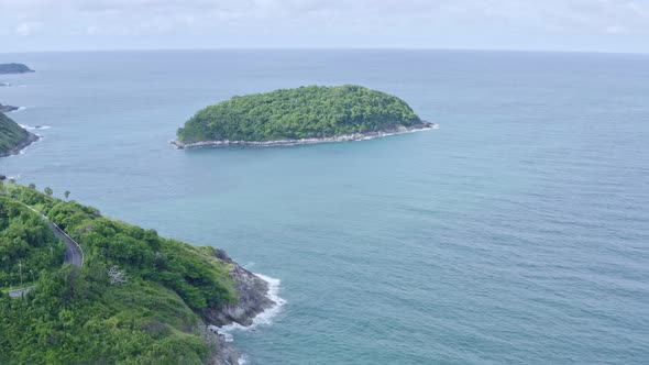 Aerial View Man Island In Front Of Promthep Cape Viewpoint.