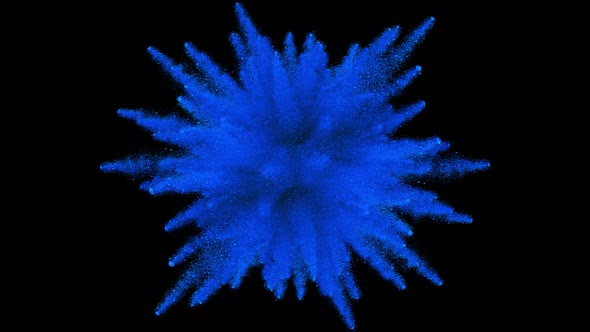 Colorful Blue Powder Particles Fly After Being Exploded on back background