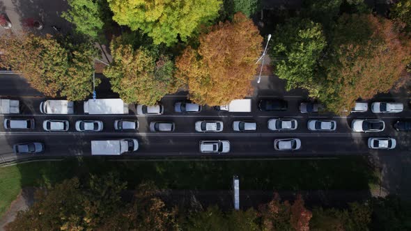 Drones Point of View Traffic Jam Top View Transportation Concept Intersection Crossroad Aerial View