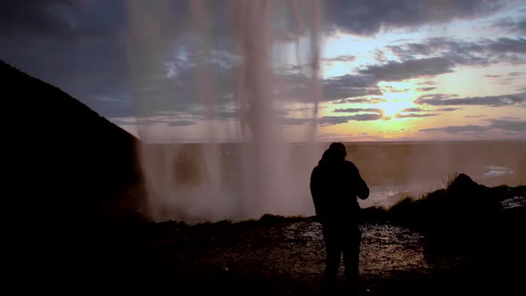 Seljalandfoss Waterfall in Sunset Time, Iceland