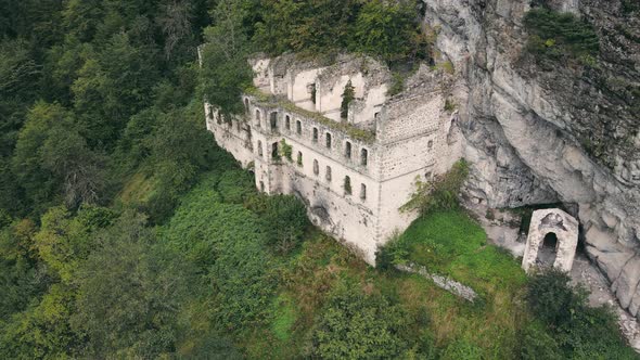 Aerial view of Destoyed and abandoned monastery of Vazelon