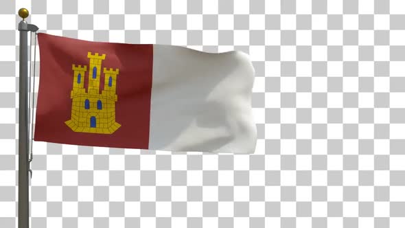 Castilla La Mancha Flag on Flagpole with Alpha Channel - 4K