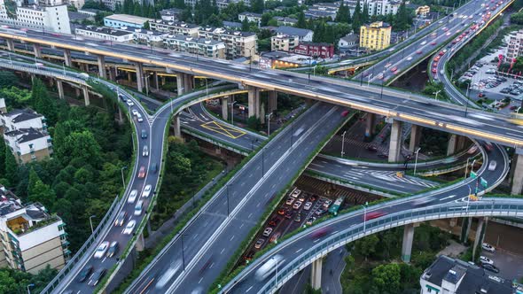 Timelapse of busy traffic road with modern office building in hangzhou china