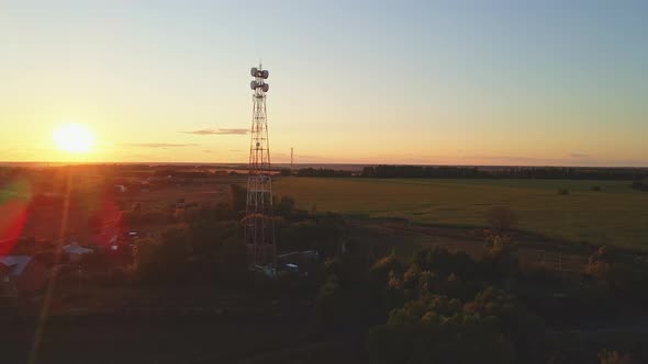 Telephone tower with 5g base station antenna on cell site