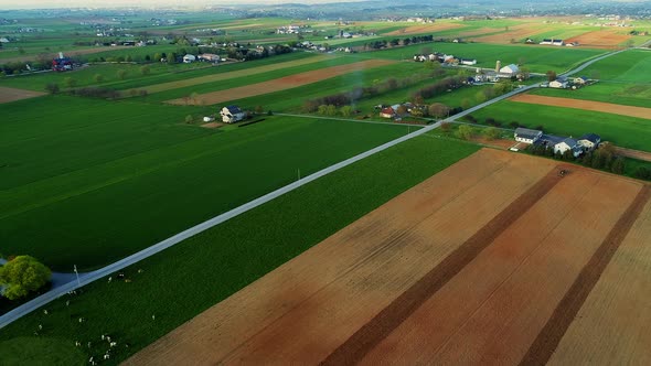 Amish Countryside and Farms as seen bt Drone