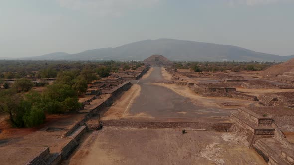 Low Flight Above Archaeological Site Without People Heading to Pyramid of the Moon