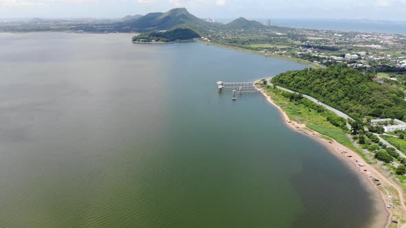 Aerial view of natural lake reservoir