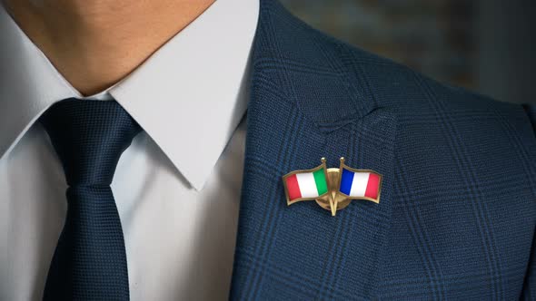 Businessman Friend Flags Pin Italy France