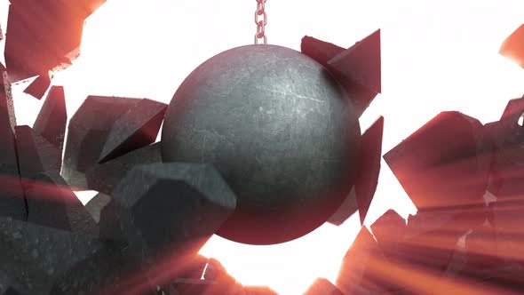 Rays Of Light Make Their Way Through A Concrete Wall Destroyed By A Metallic Wrecking Ball alt