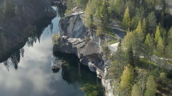 Beautiful Aerial Footage of Ruskeala Mountain Park in Karelia in