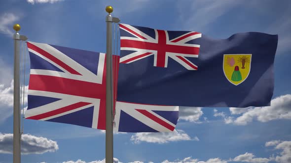 United Kingdom Flag Vs Turks And Caicos Islands Flag On Flagpole