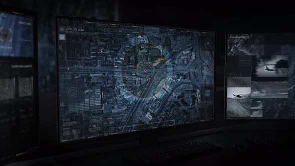 Tracking Software Locating Target On Detailed Map Of City On Computer Screen