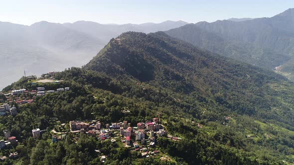 Pelling in India in the state of Sikkim seen from the sky