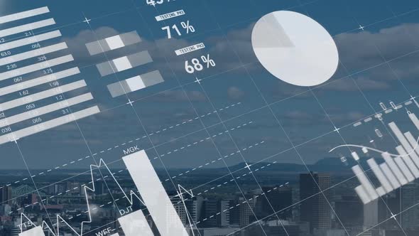 Animation of data processing with city in background alt