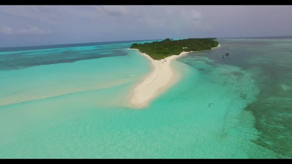 Aerial drone view travel of exotic coastline beach holiday by blue ocean with white sand background 